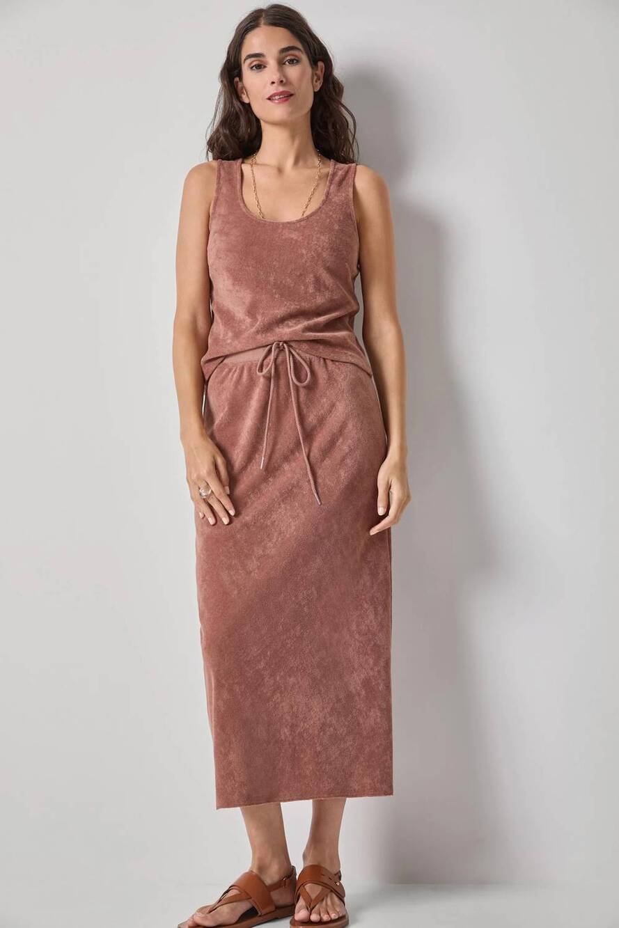 NEW LILLA P terry bias midi skirt in bark